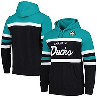 Sweat à capuche Mitchell & Ness pour hommes, noir/bleu sarcelle, entraîneur-chef des Ducks d'Anaheim