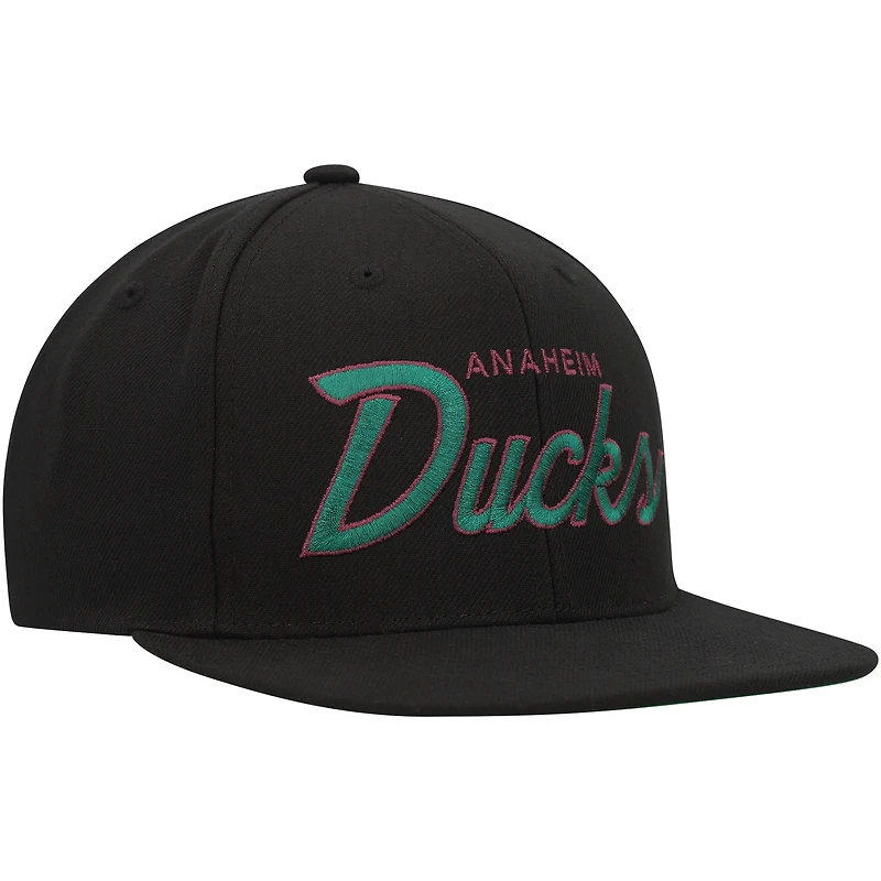 Men's Mitchell & Ness Black Anaheim Ducks Core Team Script 2.0 Snapback Hat