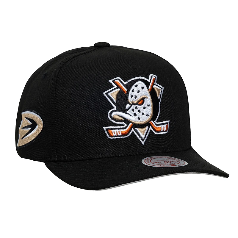 Men's Mitchell & Ness Black Anaheim Ducks Double Clutch Pro Pinch Snapback Hat