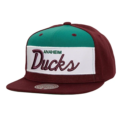 Men's Mitchell & Ness Purple Anaheim Ducks Retro Script Colorblock Snapback Hat