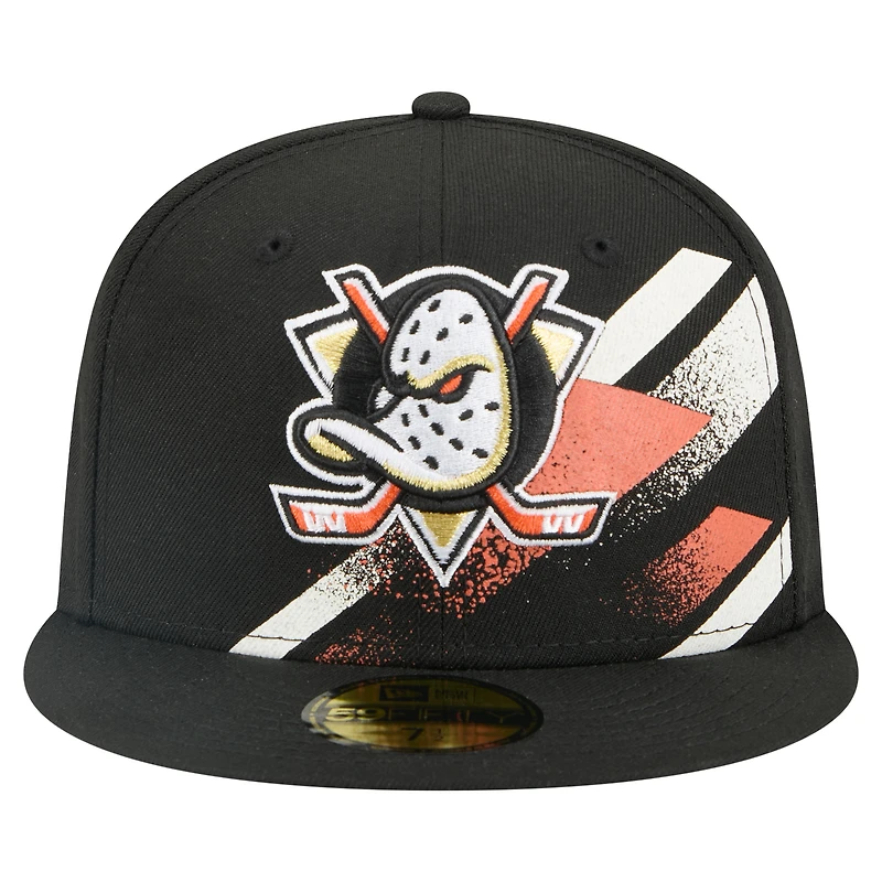 Men's New Era Black Anaheim Ducks Faded Lines 59FIFTY Fitted Hat