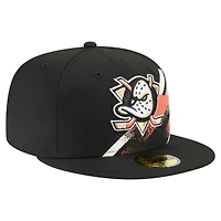 Men's New Era Black Anaheim Ducks Faded Lines 59FIFTY Fitted Hat