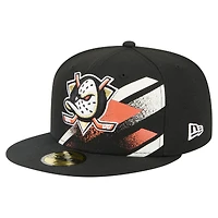 Men's New Era Black Anaheim Ducks Faded Lines 59FIFTY Fitted Hat