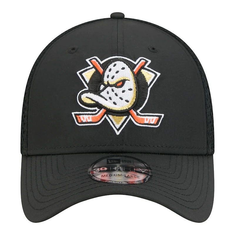 Men's New Era  Black Anaheim Ducks Logo 39THIRTY Flex Hat