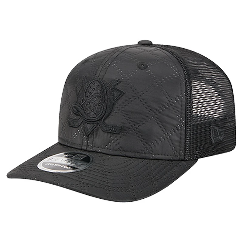Men's New Era  Black Anaheim Ducks Quilted Nylon 9SEVENTY Adjustable Trucker Hat