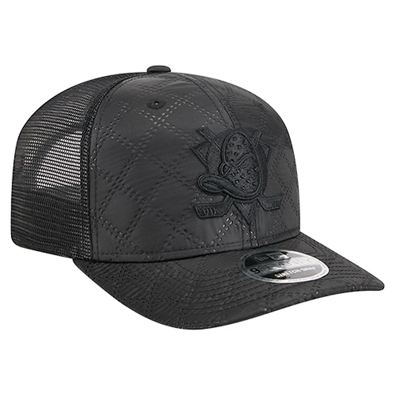 Men's New Era  Black Anaheim Ducks Quilted Nylon 9SEVENTY Adjustable Trucker Hat