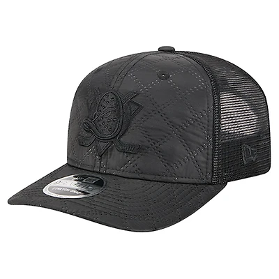 Men's New Era  Black Anaheim Ducks Quilted Nylon 9SEVENTY Adjustable Trucker Hat