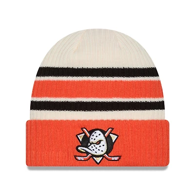 Men's New Era  Cream/Orange Anaheim Ducks Vintage Cuffed Knit Hat
