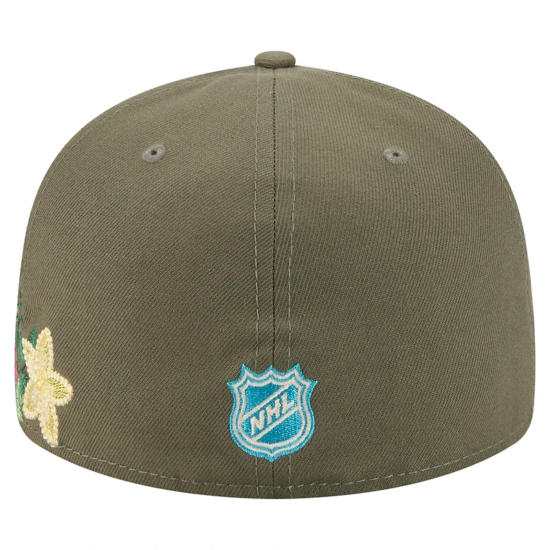 Men's New Era Olive Anaheim Ducks Tonal Florals 59FIFTY Fitted Hat