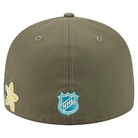 Men's New Era Olive Anaheim Ducks Tonal Florals 59FIFTY Fitted Hat
