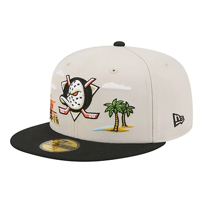 Casquette ajustée New Era 59FIFTY pour homme, beige/noir, motif Anaheim Ducks.