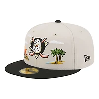 Casquette ajustée New Era 59FIFTY pour homme, beige/noir, motif Anaheim Ducks.