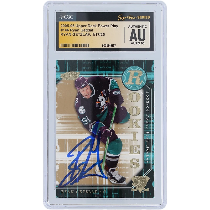 Ryan Getzlaf Anaheim Ducks Autographié 2005-06 Upper Deck Power Play Vert et Or #146 CGC Fanatics Témoin Authentifié Auto 10 Rookie Card
