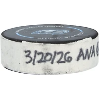 Rondelle de but utilisée par Ryan Poehling (Anaheim Ducks) lors du match du 20 mars 2026 contre le Utah Mammoth.