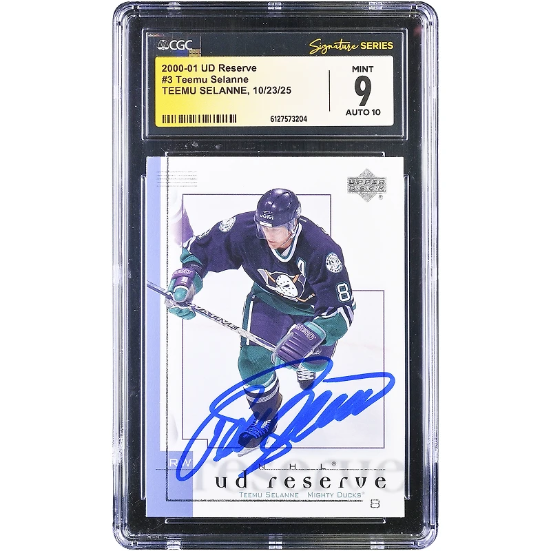 Teemu Selanne Anaheim Ducks Autographed 2000-01 Upper Deck Reserve #3 CGC Authenticated 9/10 Card