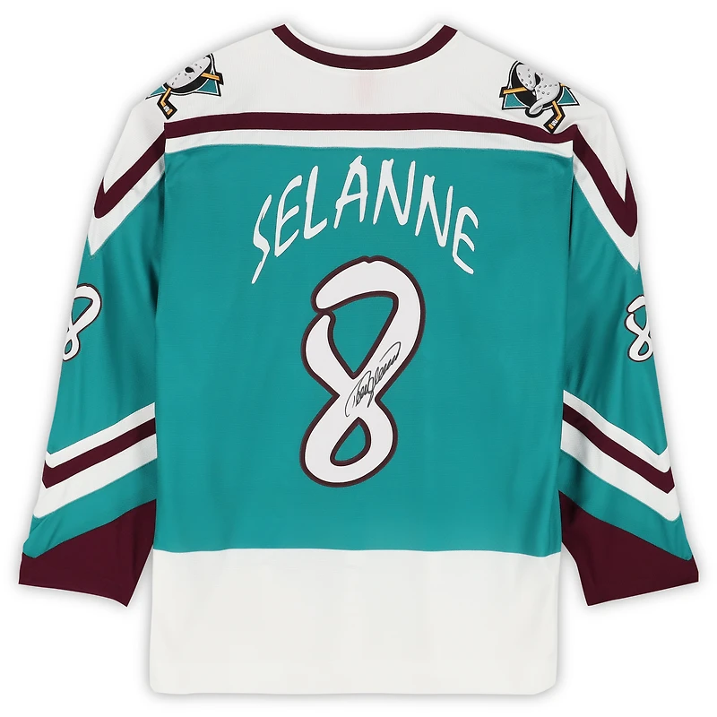 Teemu Selanne Anaheim Ducks Autographed Teal Mitchell & Ness 1995-96 Power Play Jersey
