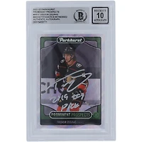 Trevor Zegras Anaheim Ducks a autographié la carte de recrue numéro 10 de Beckett #PP17 2021-22 Upper Deck Parkhurst Prominent Prospects autographiée par les fanatiques d'Upper Deck Parkhurst avec l'inscription "2019 #9 Pick"