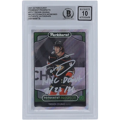 Trevor Zegras Anaheim Ducks Autographed 2021-22 Upper Deck Parkhurst Prominent Prospects #PP17 Beckett Fanatics Witnessed Authenticated 10 Rookie Card with "NHL Debut 2/22/21" Inscription