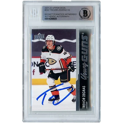 Carte de recrue authentifiée signée Trevor Zegras des Ducks d'Anaheim 2021-22 Upper Deck Young Guns #232 Beckett Fanatics