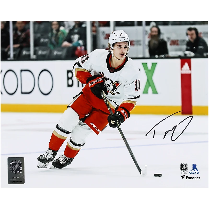 Maillot rétro inversé autographié 8" x 10" 2022 de Trevor Zegras des Ducks d'Anaheim avec photo de la rondelle
