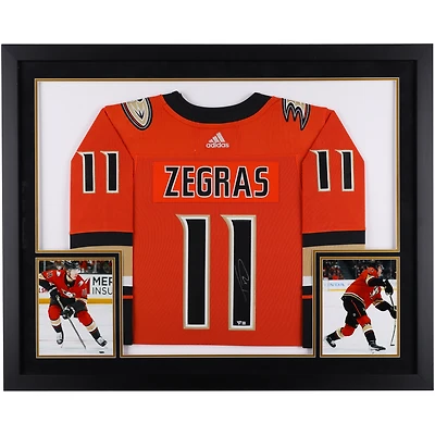 Maillot adidas authentique orange encadré de luxe autographié par Trevor Zegras des Anaheim Ducks