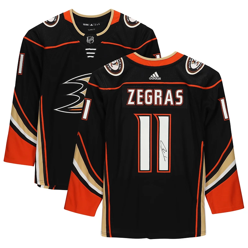 Maillot authentique adidas dédicacé par Trevor Zegras Black Anaheim Ducks # 11
