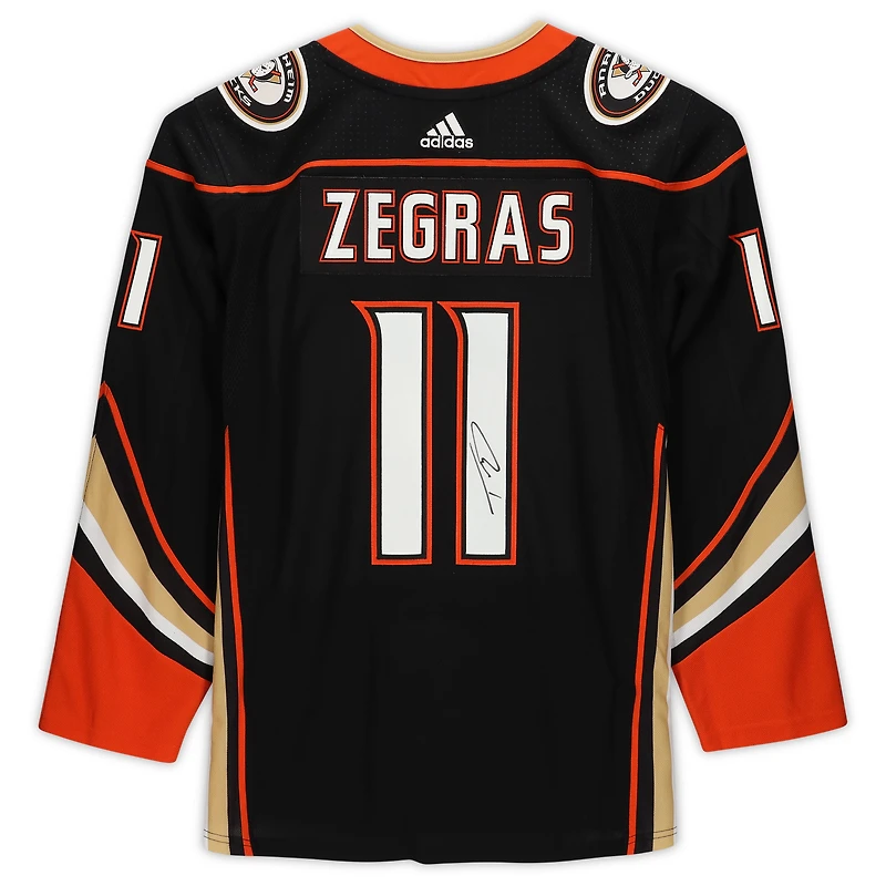 Maillot authentique adidas dédicacé par Trevor Zegras Black Anaheim Ducks # 11