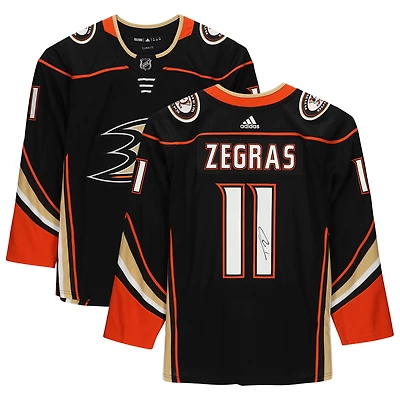 Maillot authentique adidas dédicacé par Trevor Zegras Black Anaheim Ducks # 11