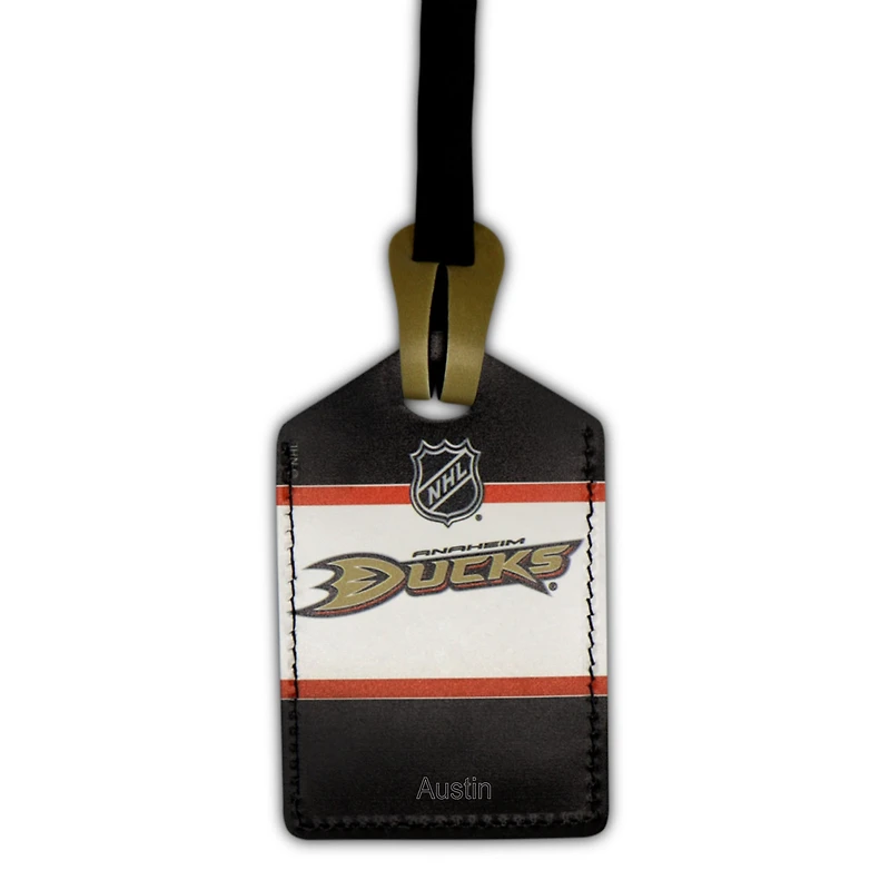 Étiquette de bagage en cuir personnalisée Anaheim Ducks blanc