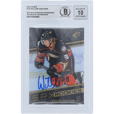 Carte de recrue n° 107 Beckett 2014-15 Upper Deck SPX autographiée par William Karlsson des Anaheim Ducks, carte de recrue authentifiée 10, vue par des fanatiques