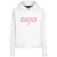 Women's Levelwear  White Anaheim Ducks Mother's Day Sweet Floral Tri-Blend Cropped Pullover Hoodie