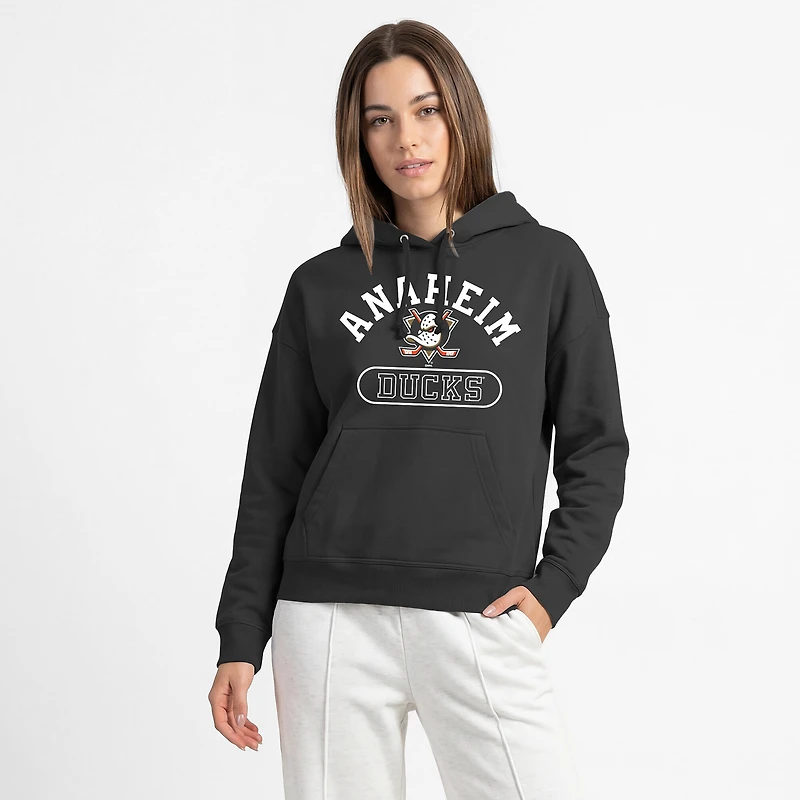 Sweat à capuche Champion noir pour femme, motif boîte pilules arquée, Anaheim Ducks