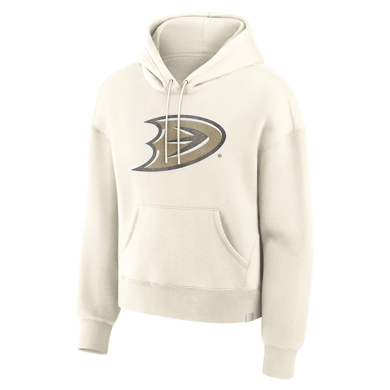 Women's Fanatics Cream Anaheim Ducks Distressed Logo Hoodie