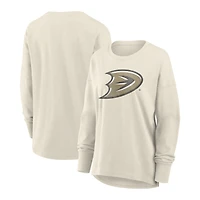 Women's Fanatics Cream Anaheim Ducks Distressed Logo Long Sleeve T-Shirt