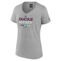 Women's Fanatics Heather Gray Anaheim Ducks Authentic Pro Wordmark V-Neck T-Shirt