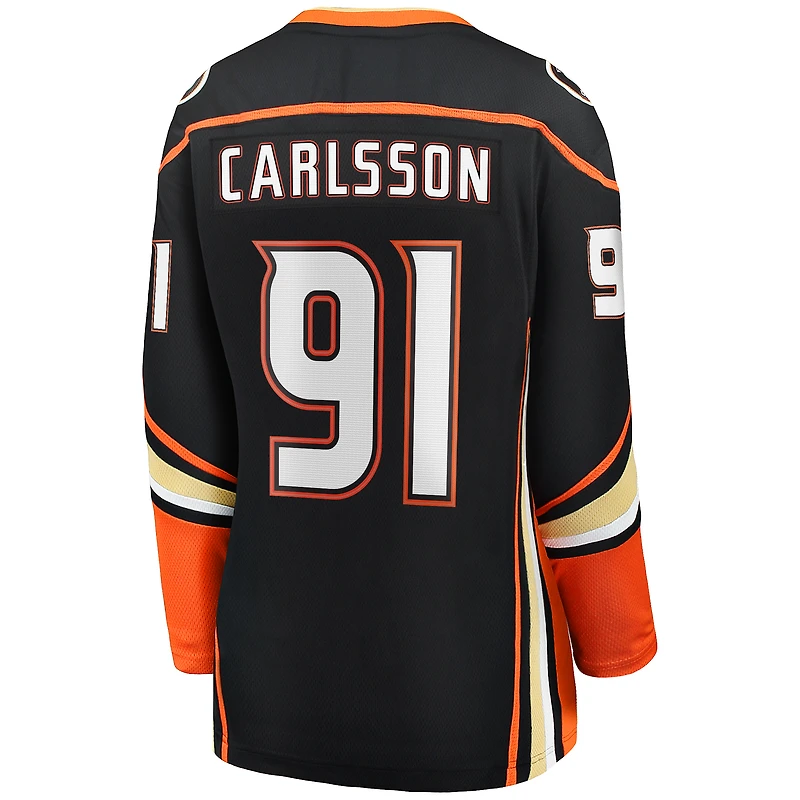 Maillot de joueur échappé à domicile Fanatics Leo Carlsson des Ducks d'Anaheim noir pour femmes