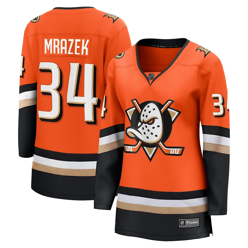 Maillot orange Petr Mrazek, équipe féminine fanatique, domicile des Ducks d'Anaheim