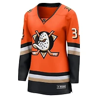 Maillot orange Petr Mrazek, équipe féminine fanatique, domicile des Ducks d'Anaheim