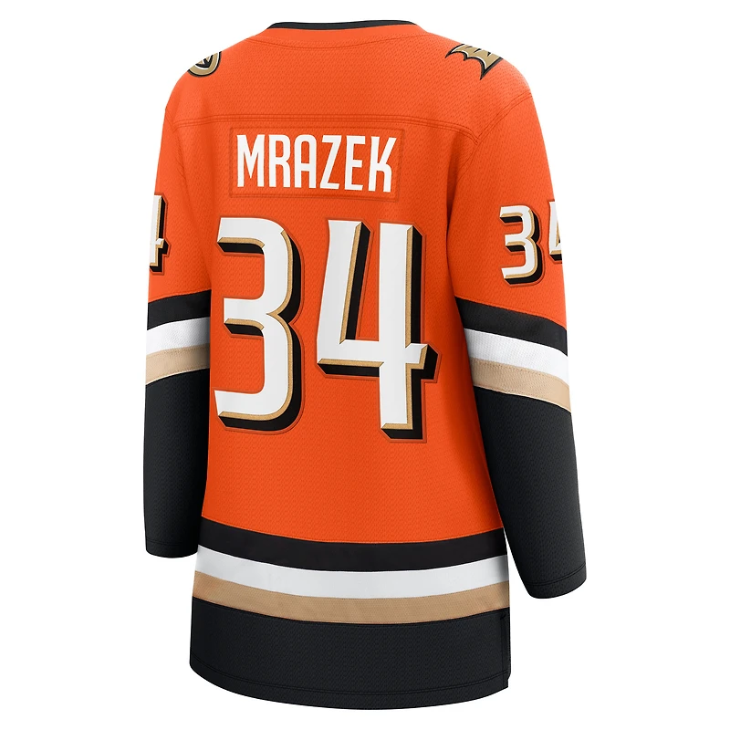 Maillot orange Petr Mrazek, équipe féminine fanatique, domicile des Ducks d'Anaheim