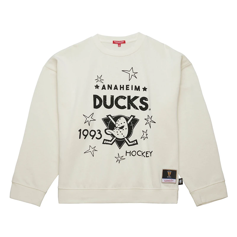 Women's Mitchell & Ness  Cream Anaheim Ducks Logo 3.0 Sweatshirt