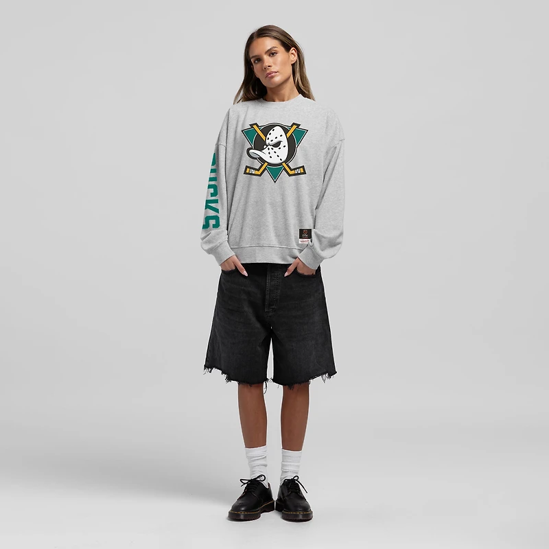 Sweat-shirt oversize Mitchell & Ness pour femme, gris chiné, Anaheim Ducks Core 3-Hit