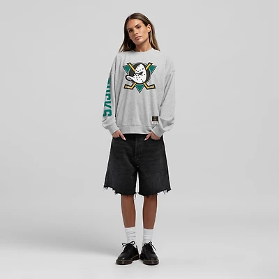 Sweat-shirt oversize Mitchell & Ness pour femme, gris chiné, Anaheim Ducks Core 3-Hit