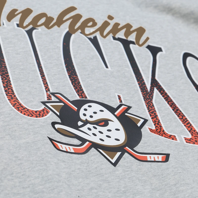 Women's Mitchell & Ness Heather Gray Anaheim Ducks Hockey Night Sweatshirt