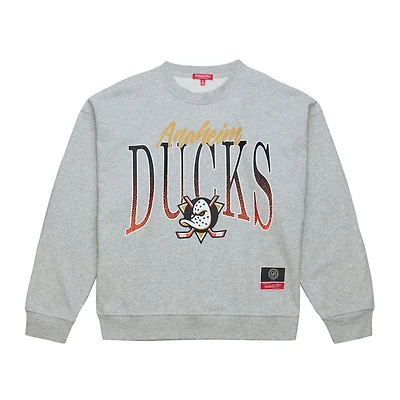 Women's Mitchell & Ness  Heather Gray Anaheim Ducks Hockey Night Sweatshirt