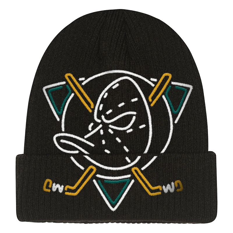 Youth Mitchell & Ness  Black Anaheim Ducks Neon Line Lights Cuffed Knit Hat