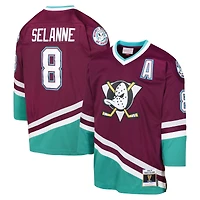 Maillot de joueur la ligne bleue 1996 Mitchell & Ness Teemu Selanne Maroon Anaheim Ducks pour jeunes