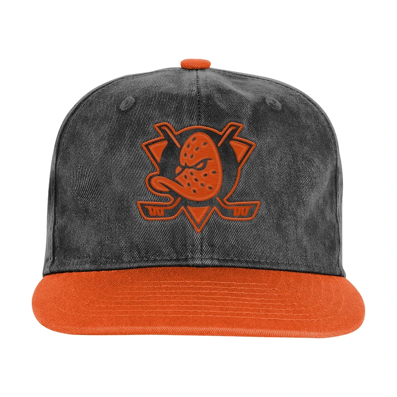 Youth Outerstuff  Black/Orange Anaheim Ducks True Retro Deadstock Adjustable Hat