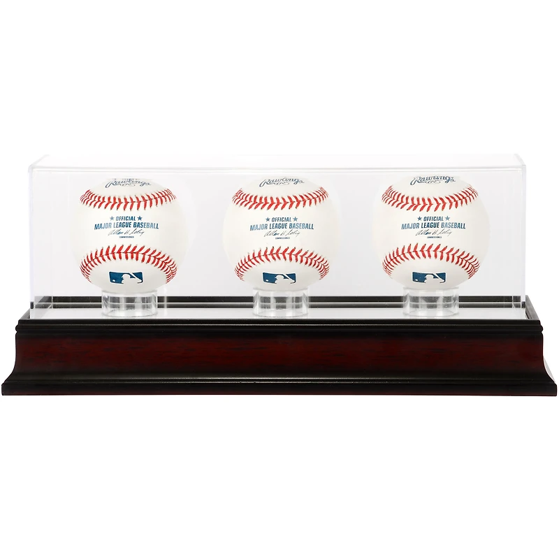 Vitrine antique en acajou pour trois balles de baseball