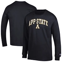 T-shirt à manches longues avec logo Arch Over des Appalachian State Mountaineers pour homme Champion Black