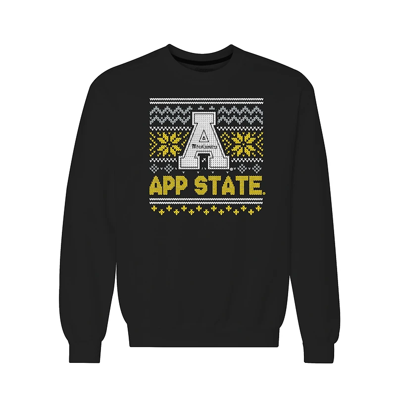 Men's Black Appalachian State Mountaineers Holiday Fleece Crewneck Sweatshirt